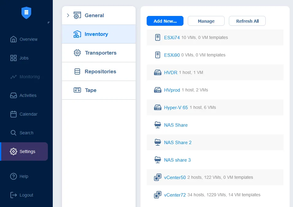 Adding the Azure backup storage account to the inventory