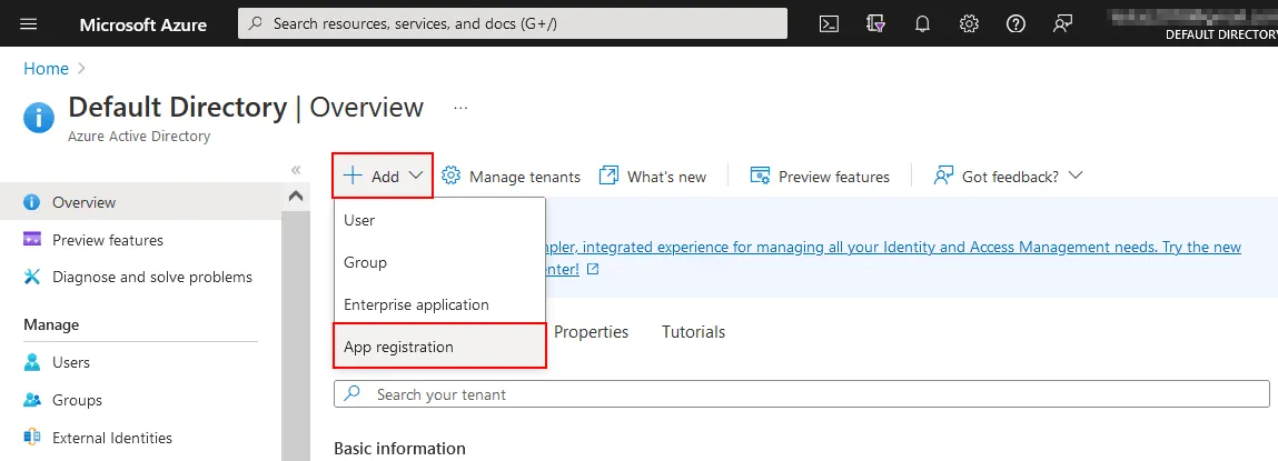 Hacer backup de backup en Azure Blob Storage - registro de aplicaciones en Azure AD