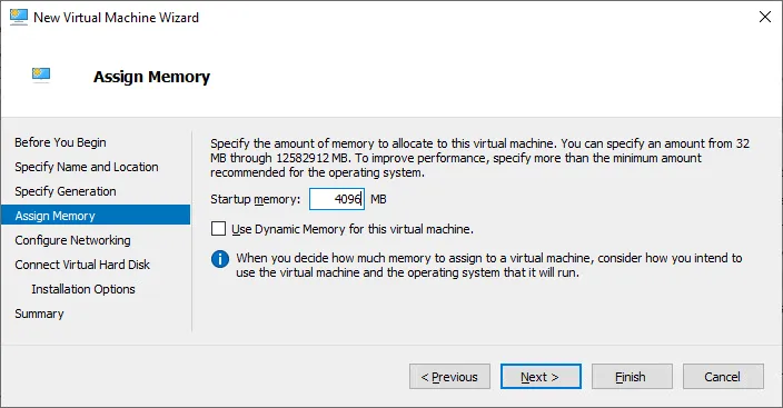 How much memory to set for a Windows virtual machine in Hyper-V