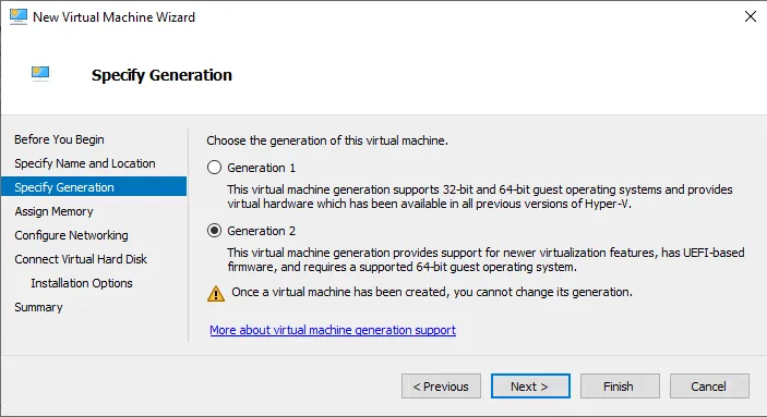 How to set up a VM Generation when creating a VM