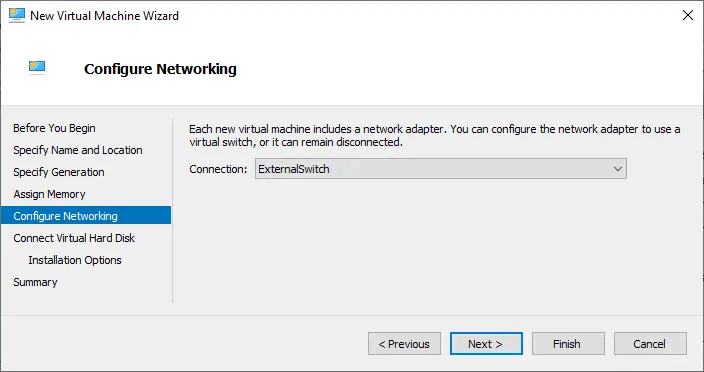 How to set up virtual machine networking when creating a new VM