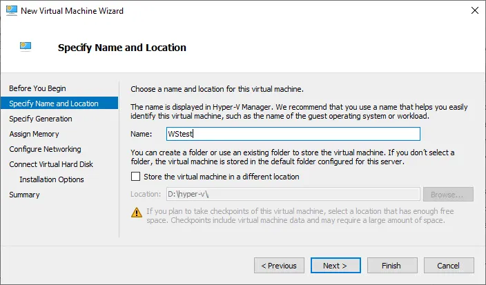 Setting a name for a new Windows Server virtual machine