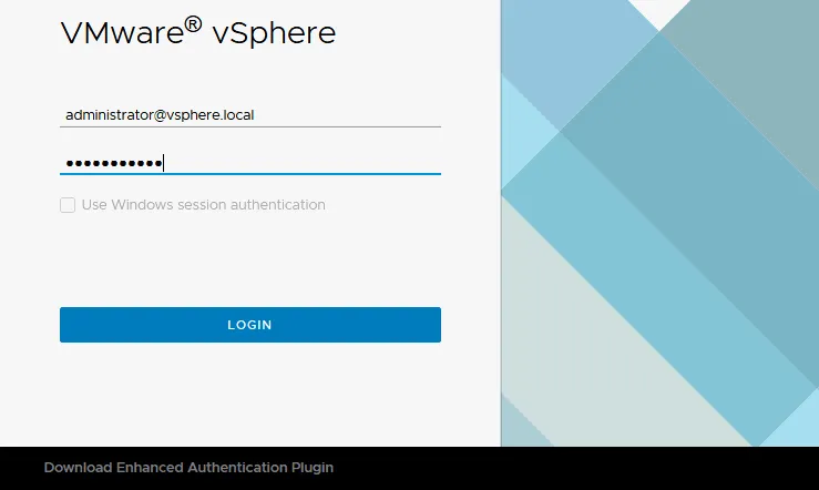 Log in to vCenter for configuring vCenter AD integration