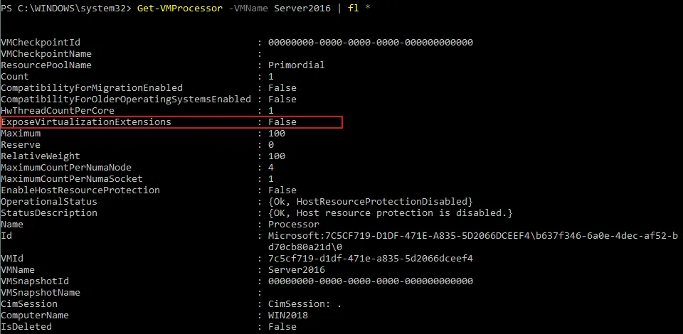 Virtualización anidada de Hyper-V: comprobación de si la virtualización de hardware está activada para una máquina virtual
