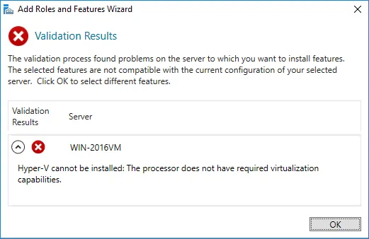 This error message is displayed when hardware virtualization is disabled for a guest VM