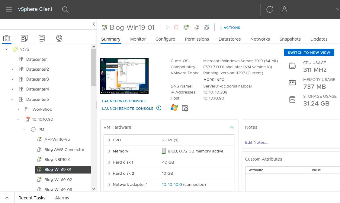 VMware vSphere Client for vCenter to manage ESXi hosts in vSphere