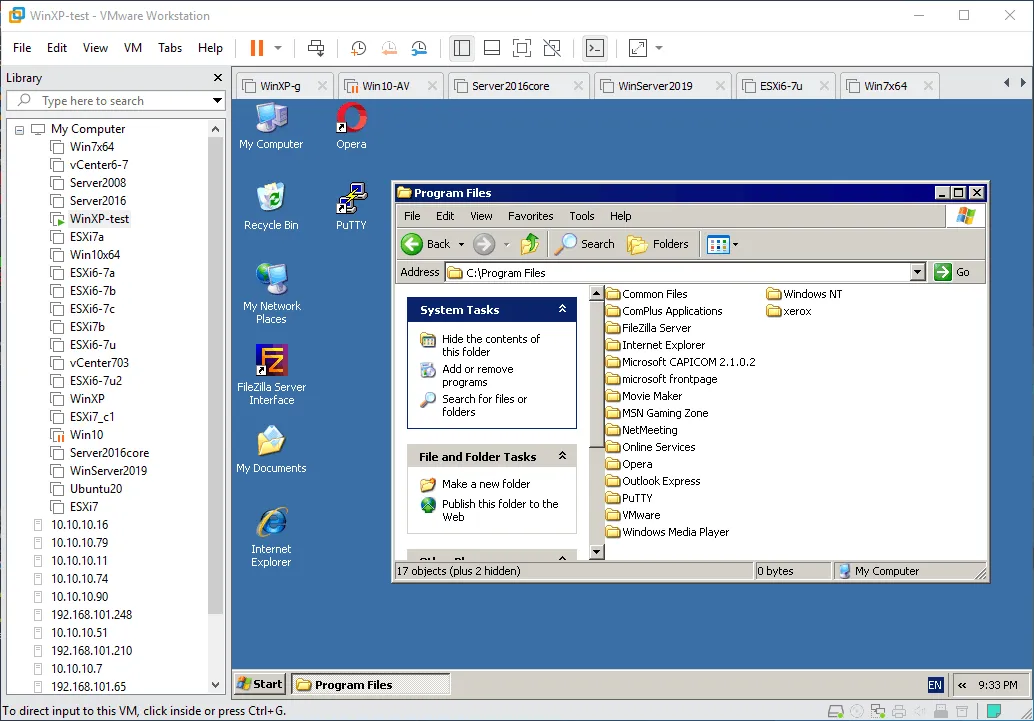 user interface of VMware Workstation
