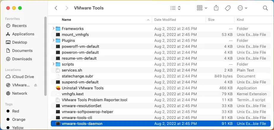 ubicación del demonio de VMware Tools
