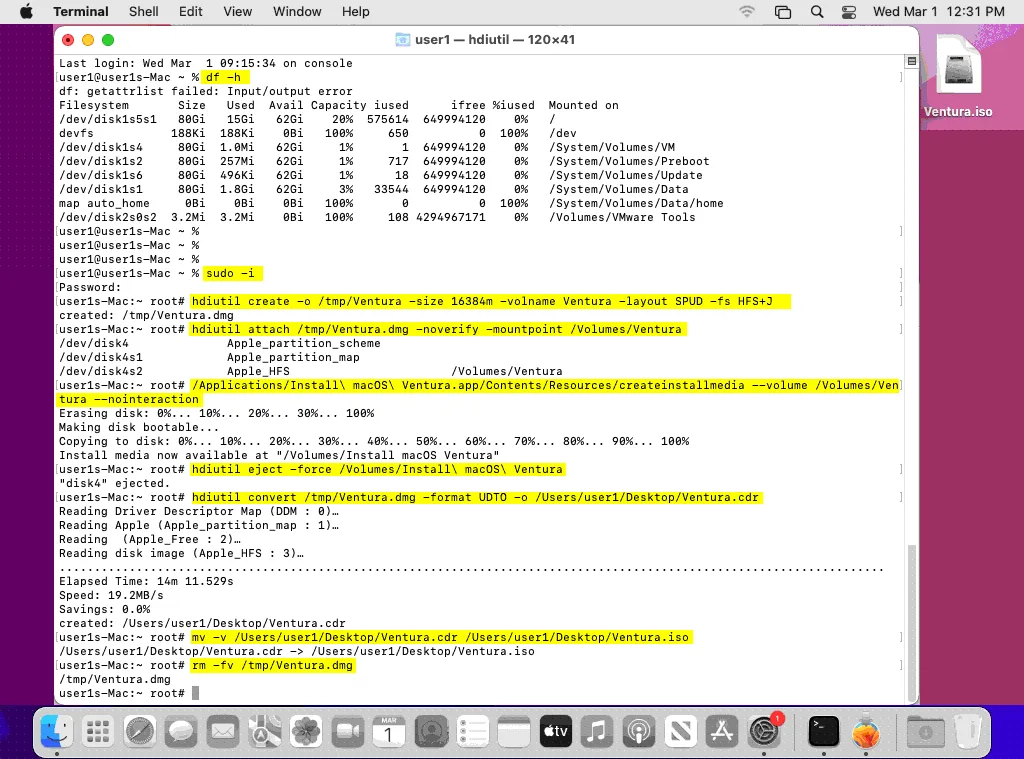 Commands to create a bootable ISO image to install macOS on VMware