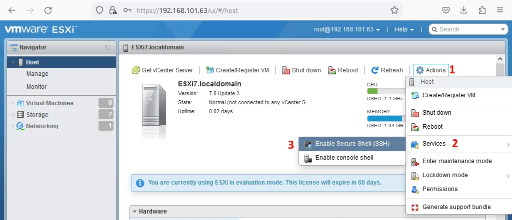 Activación del acceso SSH en un host ESXi