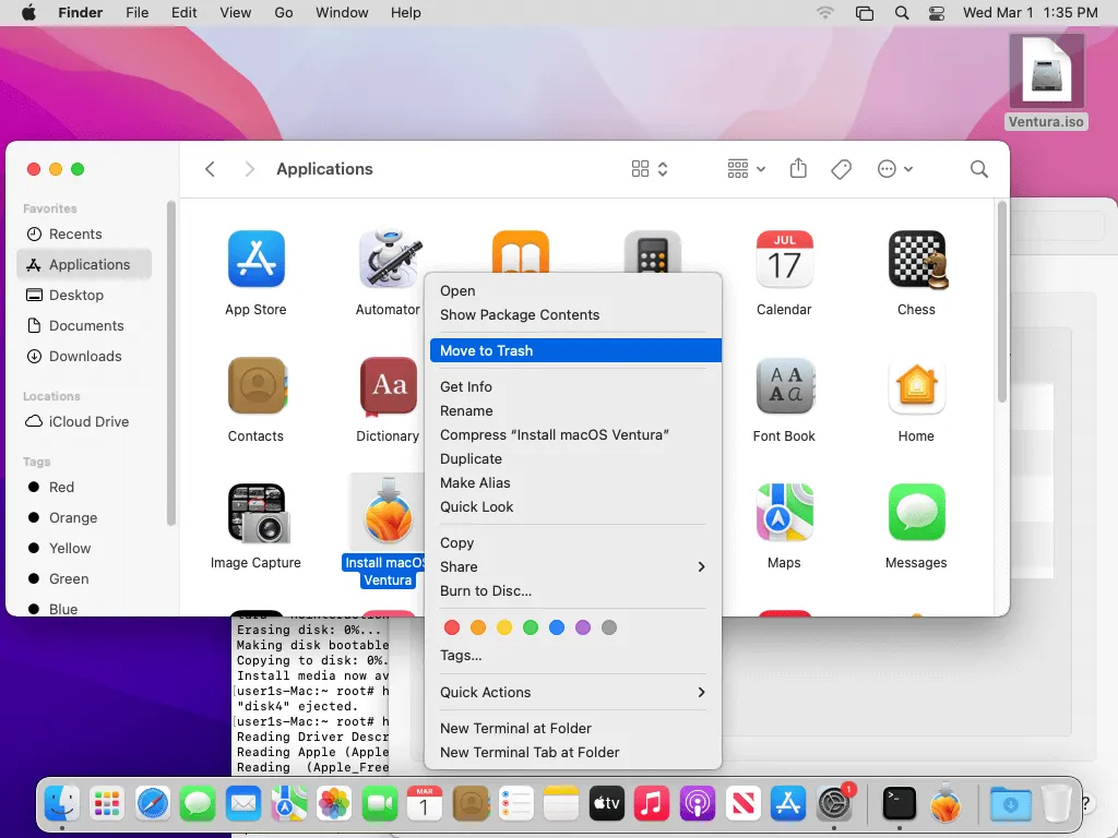 Eliminación de la app Instalar macOS Ventura tras crear la imagen ISO 
