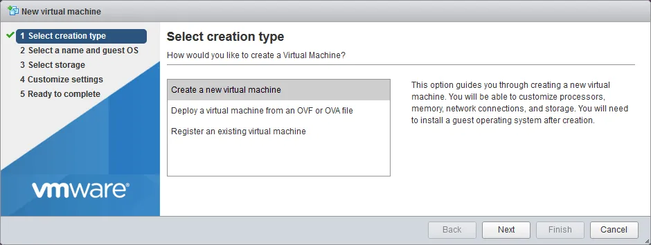 VMware ESXi: creación de una nueva máquina virtual 