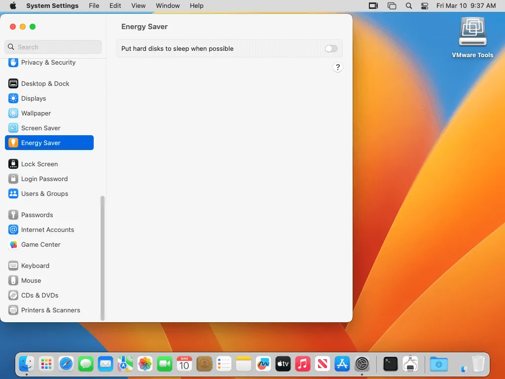 Cómo desactivar el ahorro de energía en macOS para optimizar la ejecución de macOS en una máquina virtual VMware