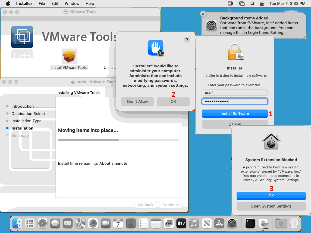 Instalación de VMware Tools en macOS y desbloqueo del acceso para el instalador