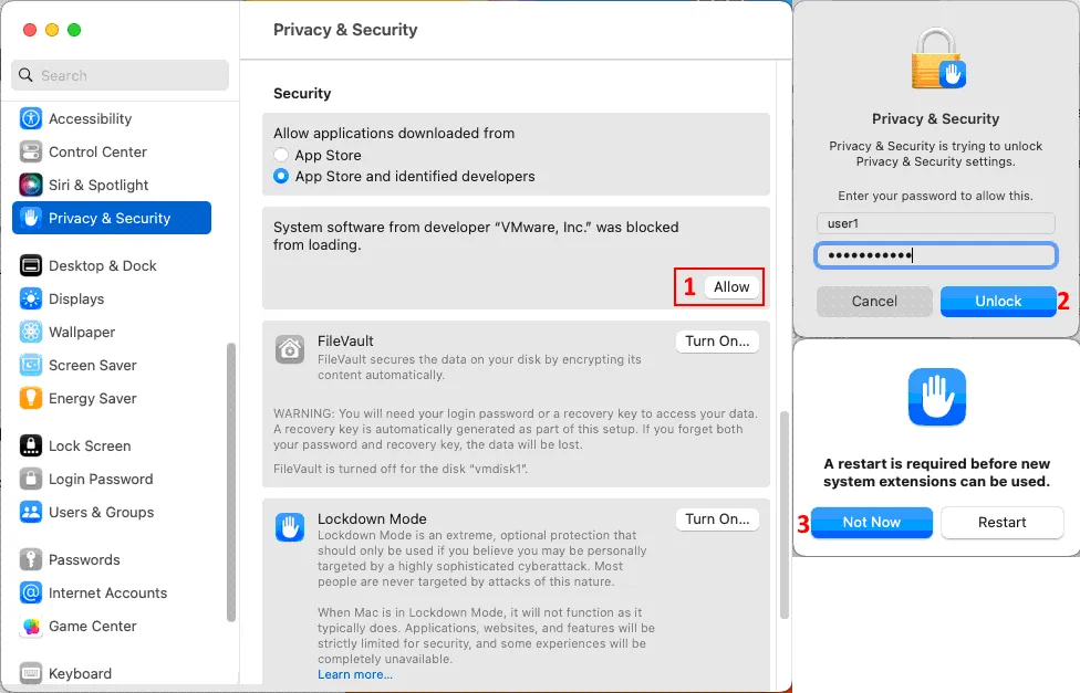 Permitir ejecutar VMware Tools en macOS durante la instalación