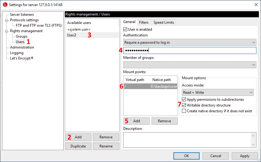 Configuring an FTP server for vCenter appliance backup