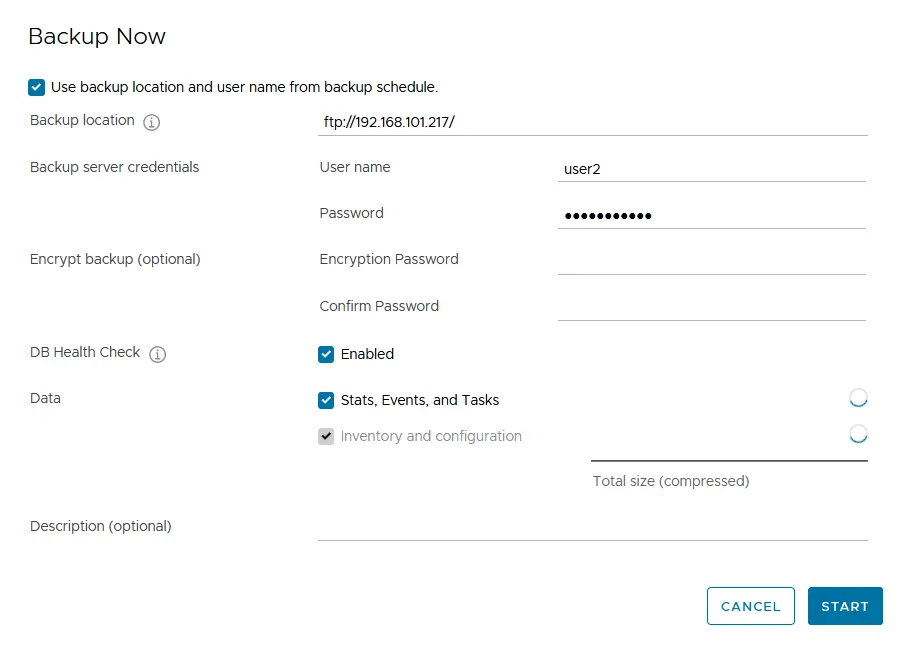 Editing vCenter backup configuration
