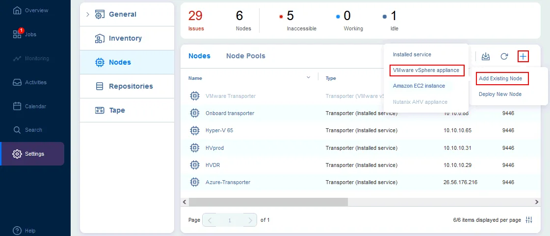 Cómo añadir el NAKIVO Transporter instalado como nodo y conectar con el Director