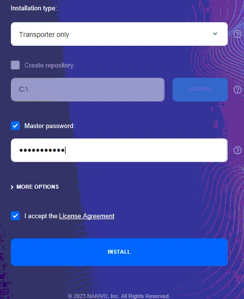 Ejecutar el instalador de NAKIVO Backup & Replication para instalar el Transportador.