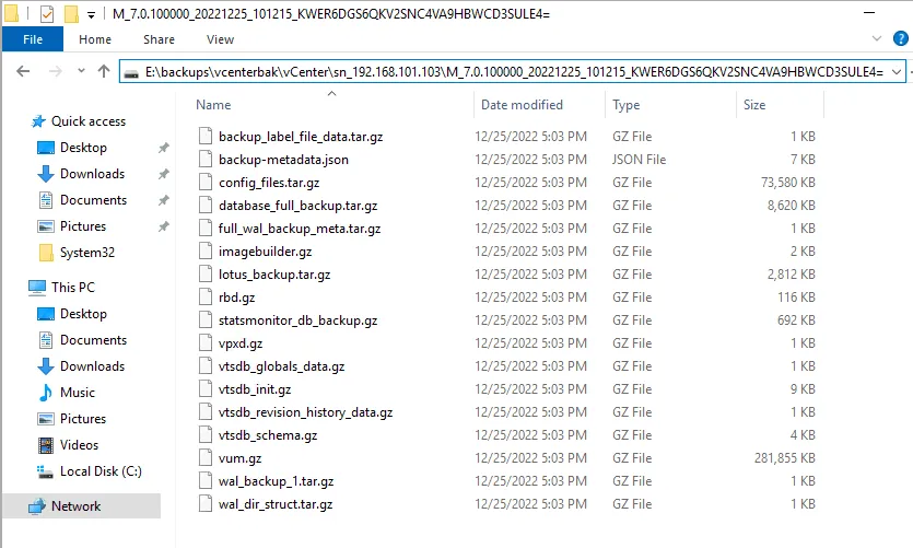 vCenter server backup files