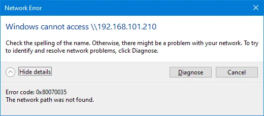 0x80070035 - No se ha encontrado la ruta de red