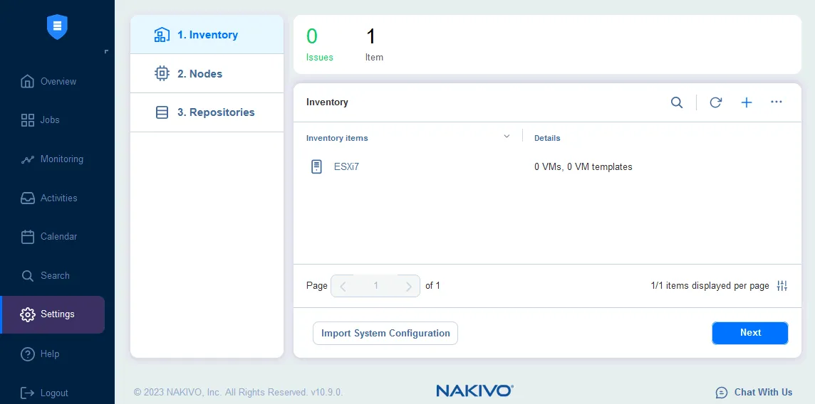 Adding items to the inventory of the NAKIVO solution