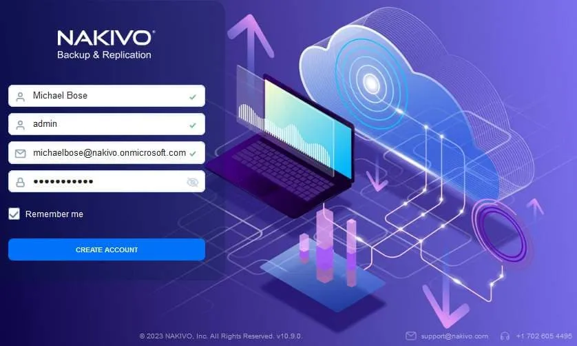 Creating a new account in the NAKIVO web interface