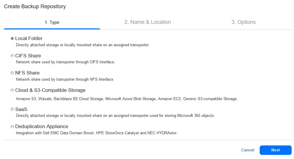 Creating a new local backup repository
