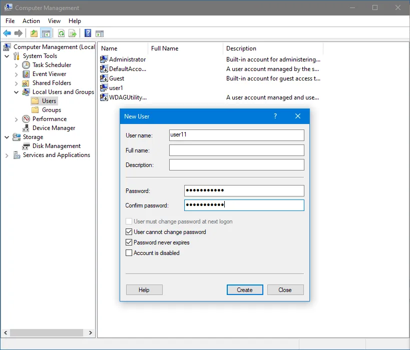Creación de un nuevo usuario para compartir datos en Windows 10