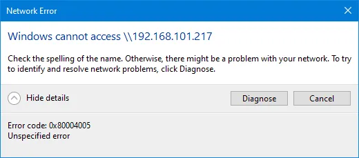 Error 0x80004005 Error no especificado