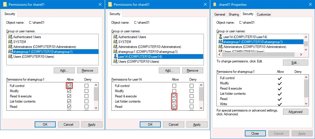 Los permisos NTFS están configurados