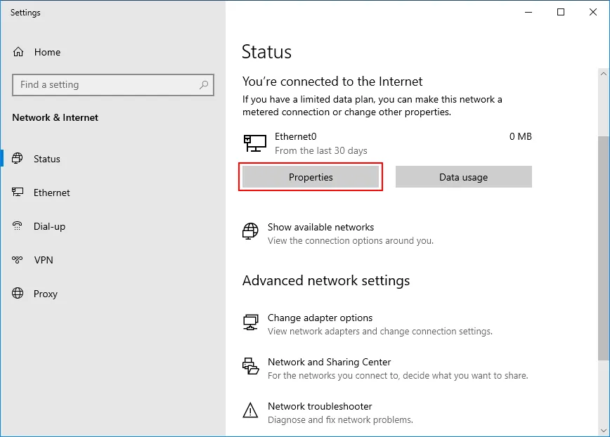 Abrir las propiedades del adaptador de red