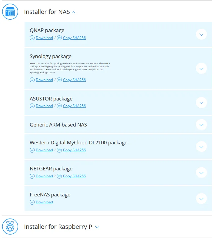 Selecting the NAKIVO installer for NAS to download