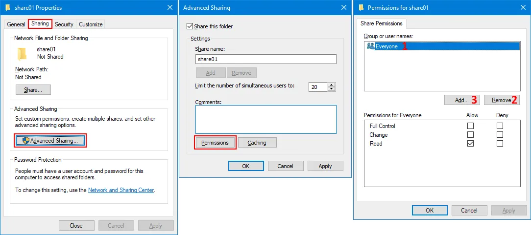 Configuración de los permisos de uso compartido SMB