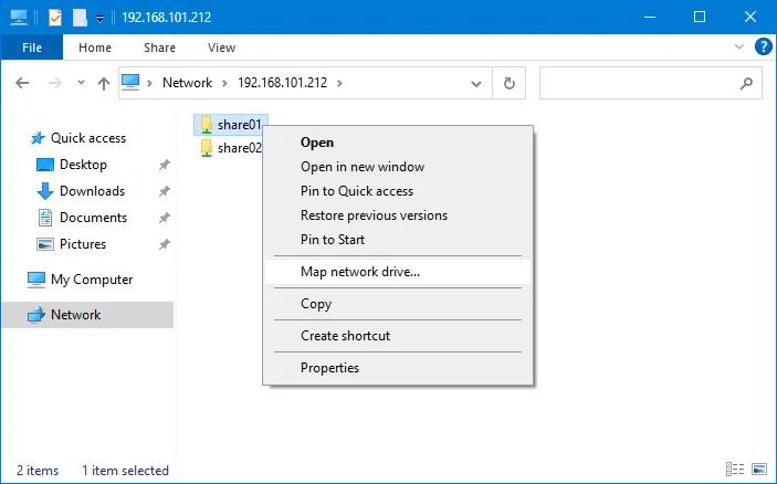 Configuración de Windows unidad compartida
